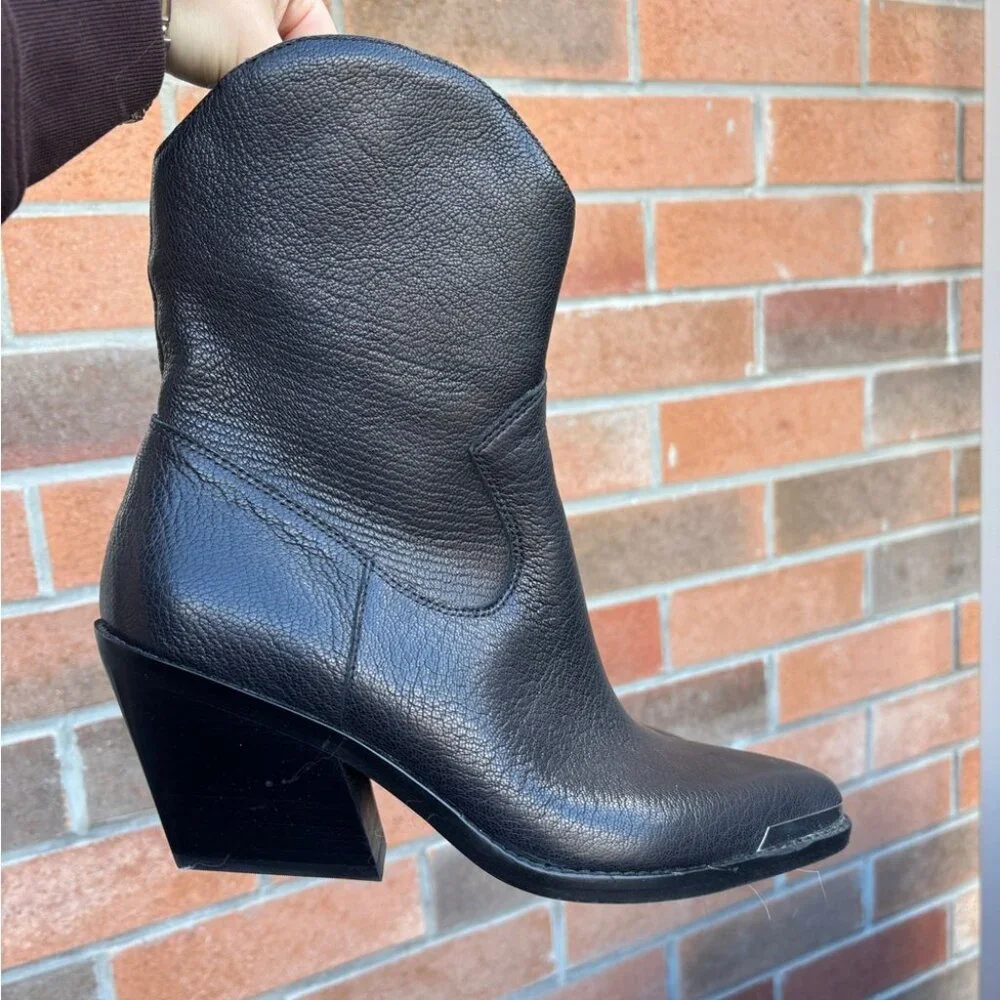 Dolce Vita Valory Black Leather Western Ankle Boots Size 9 - Picture 11 of 13